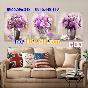 Tranh thêu hồng tím 3 bức